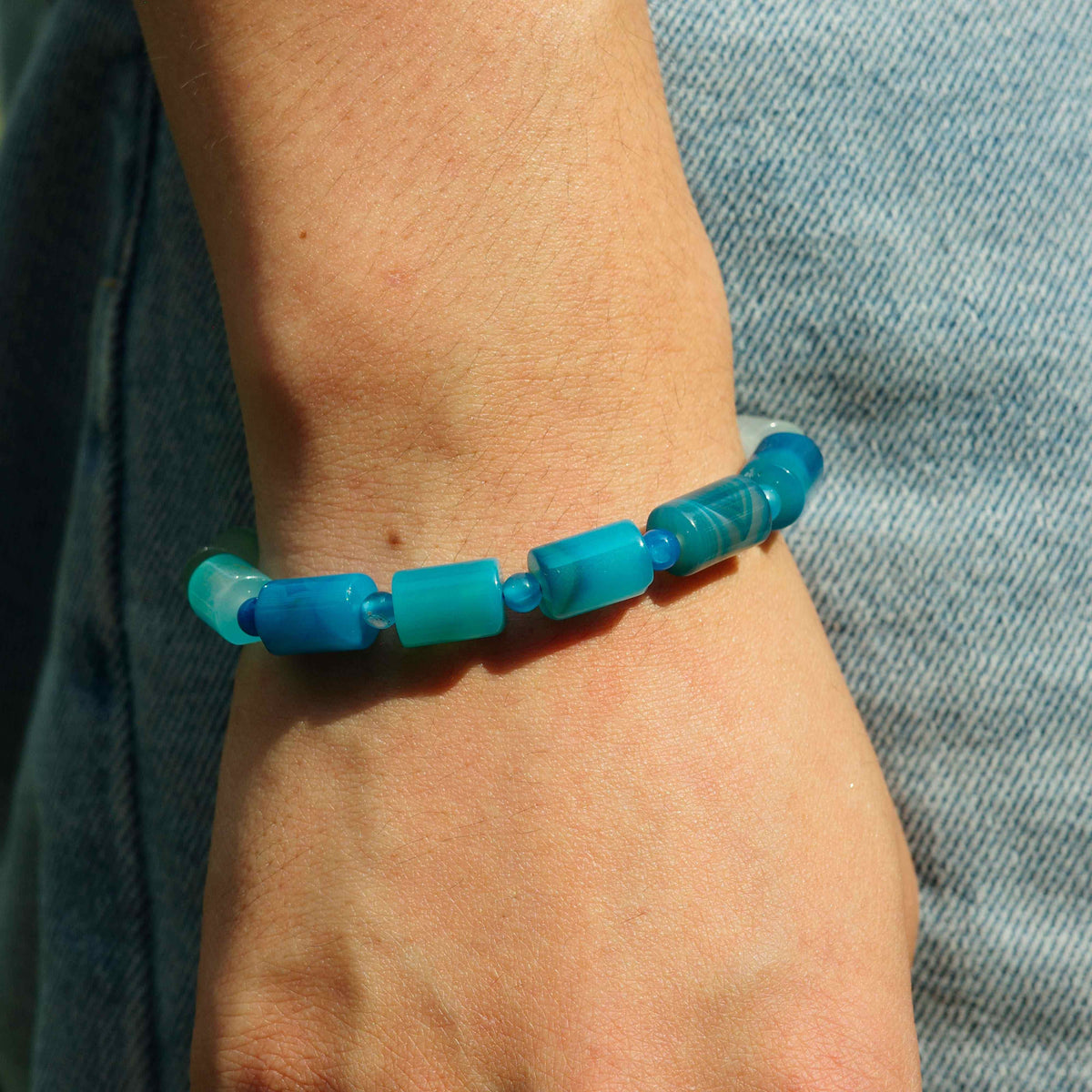 Aqua Blue Striped Agate Bracelet