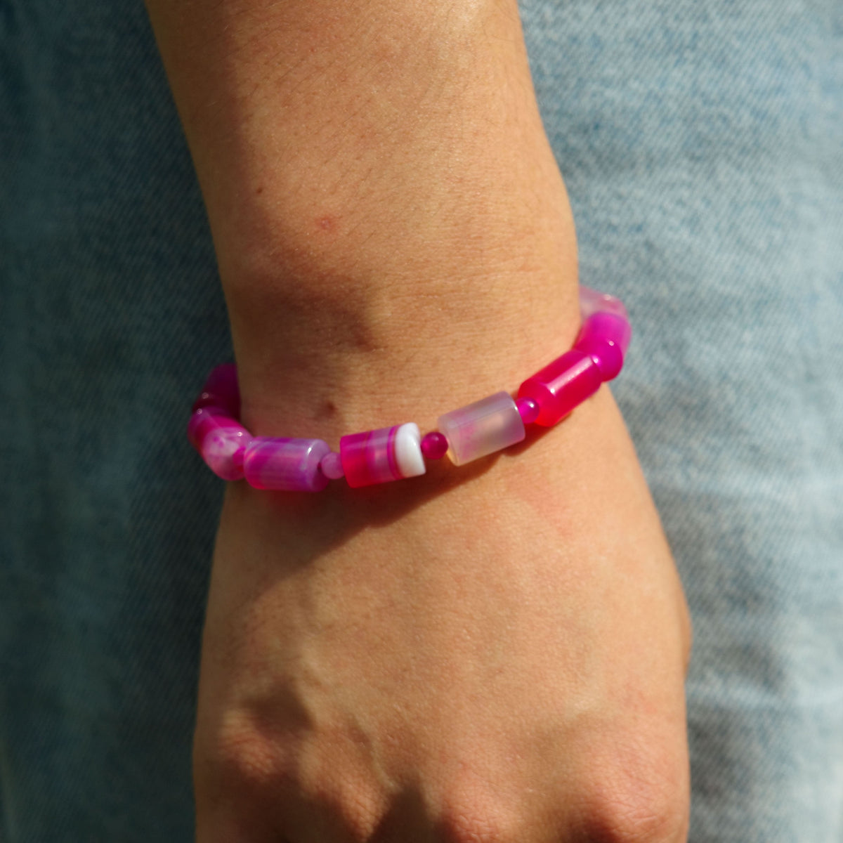 Rose Pink Striped Agate Stone Bracelet