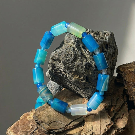 Aqua Blue Striped Agate Bracelet