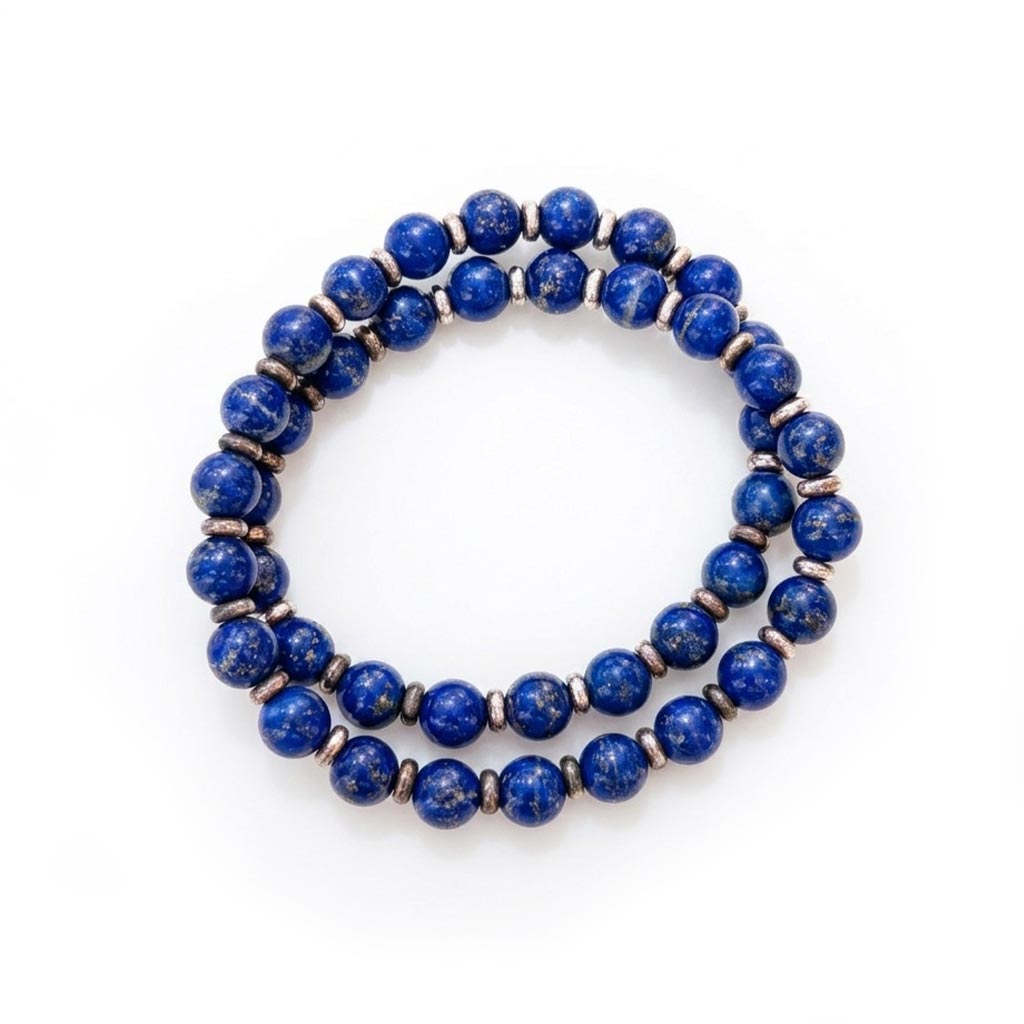 Double Wrap Blue Beaded Lapis Lazuli Bracelets