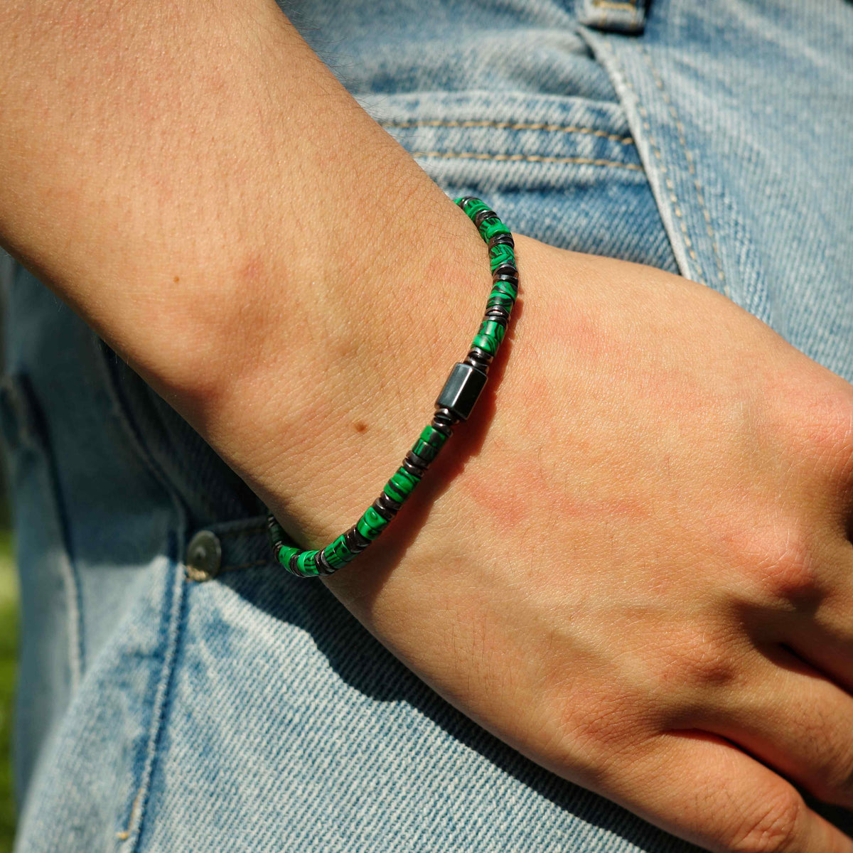 Green Malachite Bead Bracelet