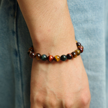  Multicolor Real Tiger Eye Beaded Bracelet