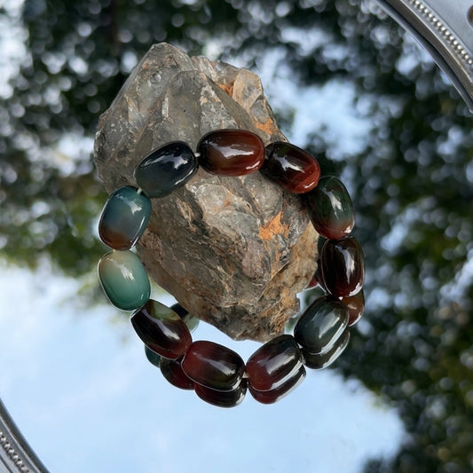 Natural Multicolor Agate Bead Bracelet