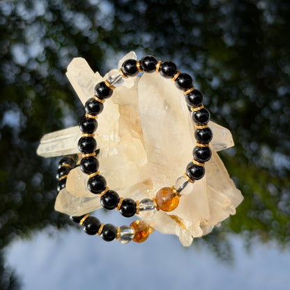 Obsidian Citrine and Rutilated Quartz Bracelet