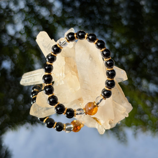 Obsidian Citrine and Rutilated Quartz Bracelet