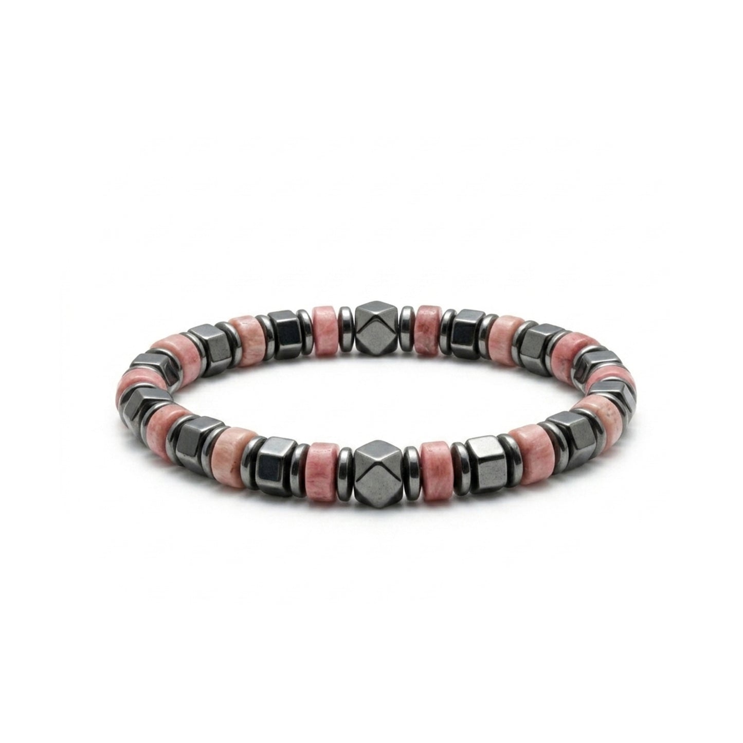 Rhodochrosite and Hematite Bracelets