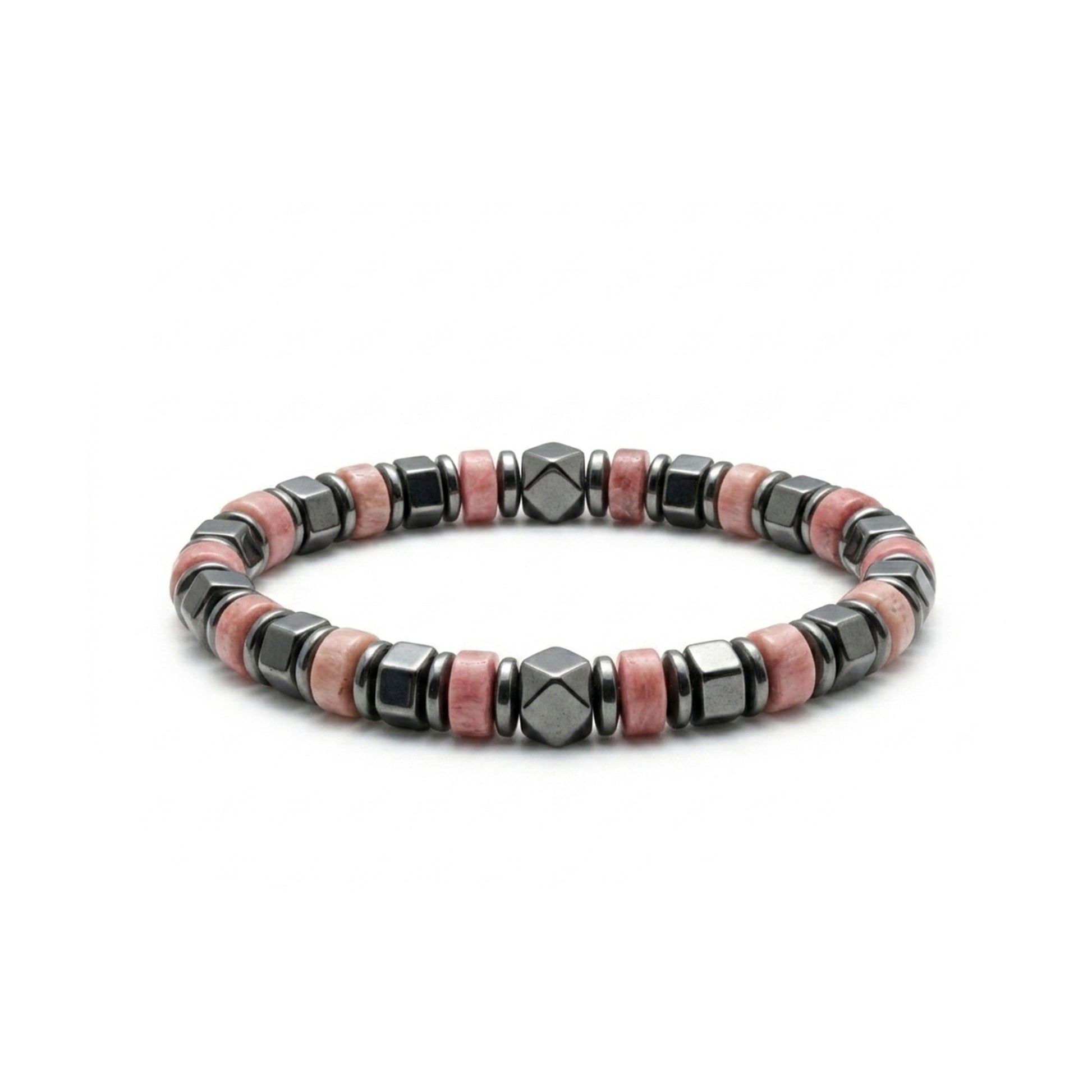 Rhodochrosite and Hematite Bracelets