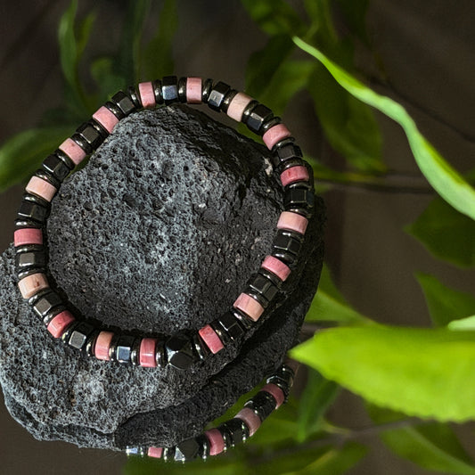 Rhodochrosite and Hematite Bracelets