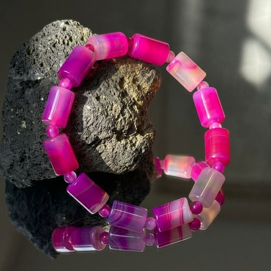 Rose Pink Striped Agate Stone Bracelet