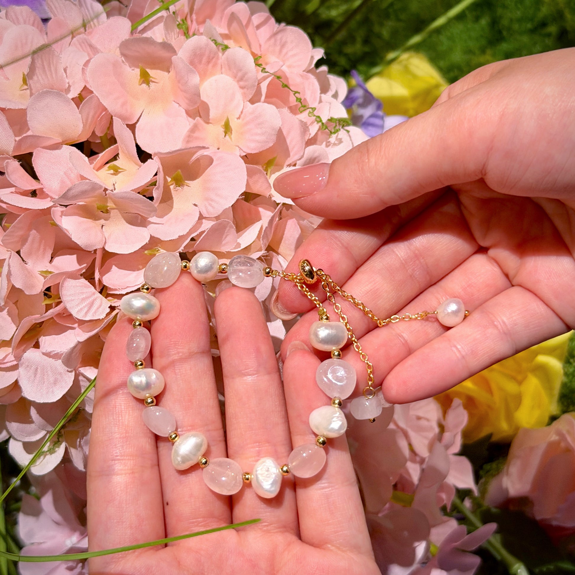 Rose Quartz Pearl Bracelet