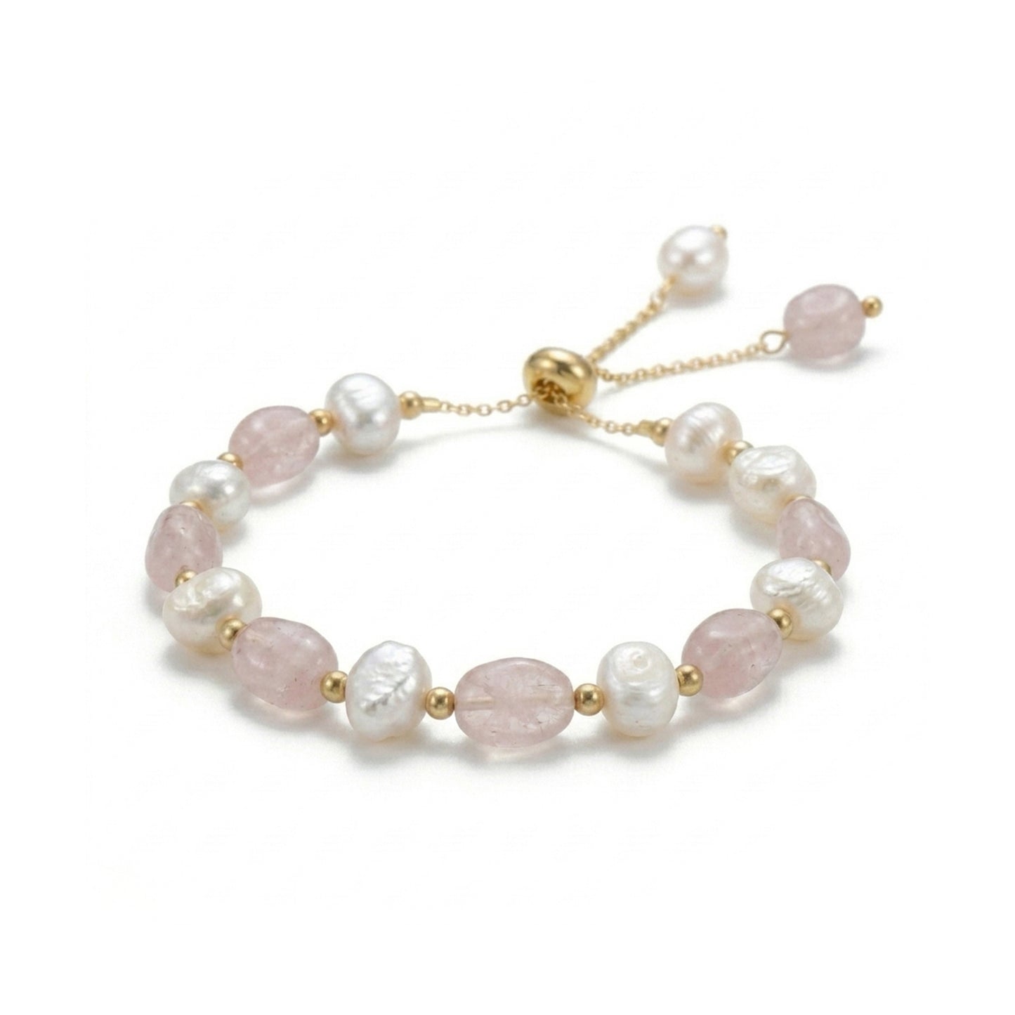 Rose Quartz and Baroque Pearl Bracelet