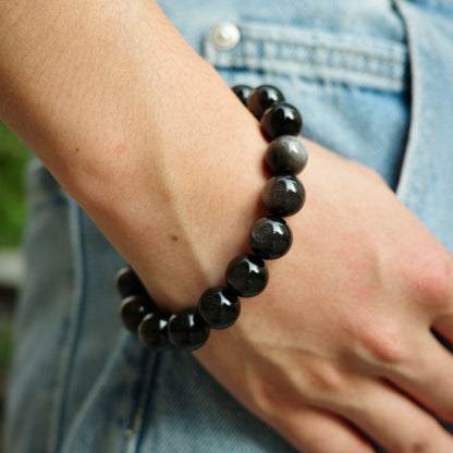 Silver Obsidian Beaded Bracelet