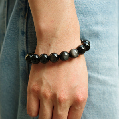 Silver Sheen Obsidian Beaded Bracelet