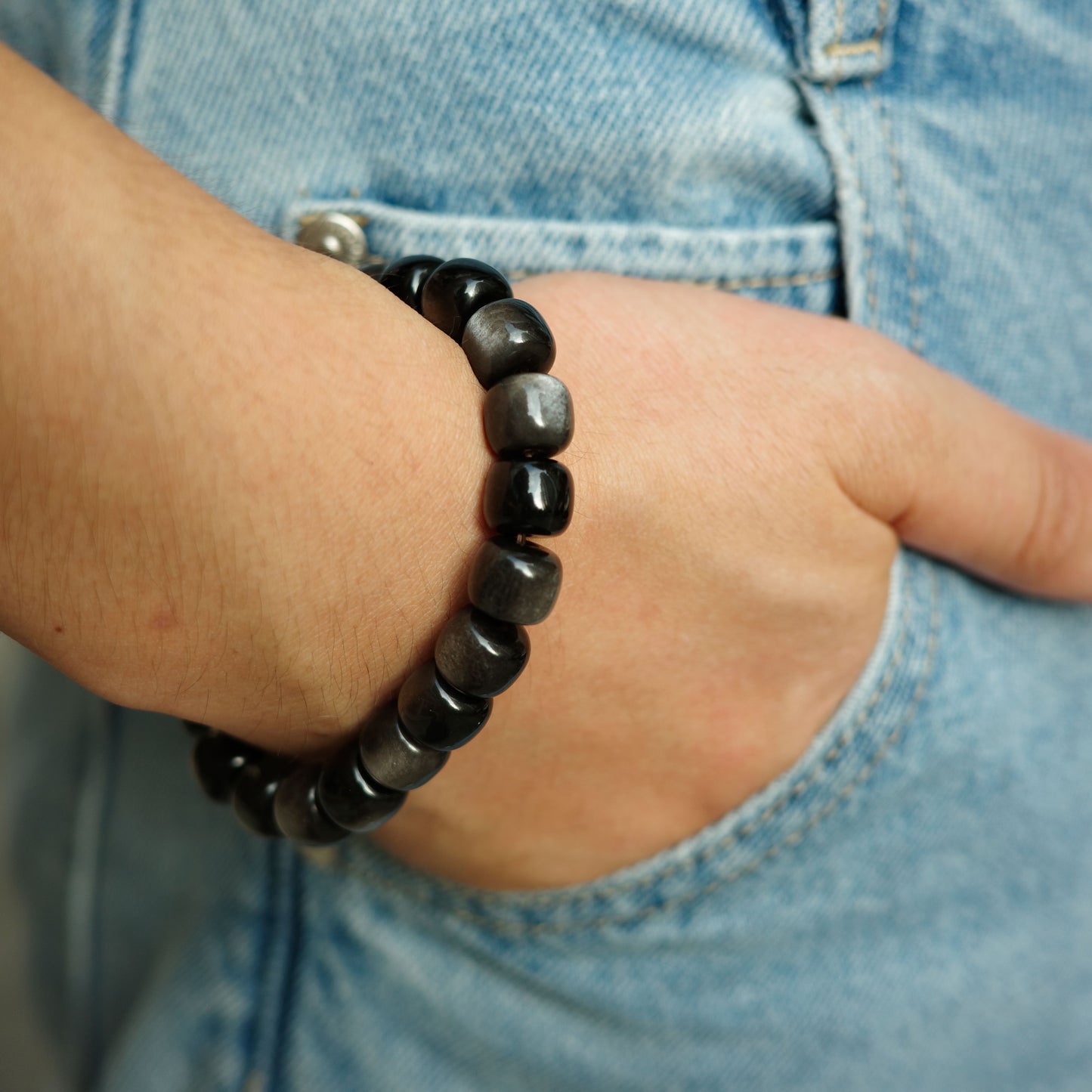 Silver Sheen Obsidian Bracelet forMen