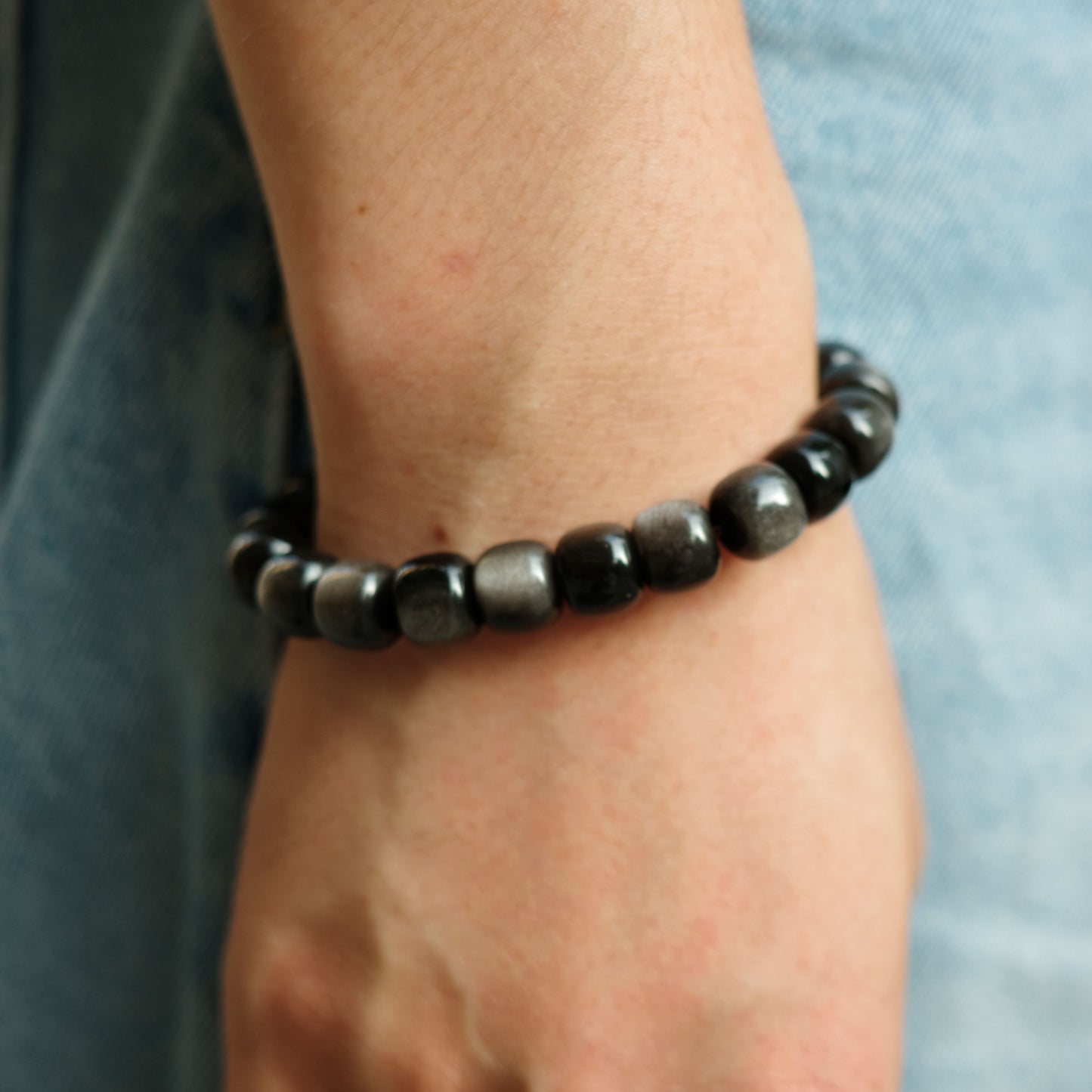 Silver Obsidian Stone Bracelet