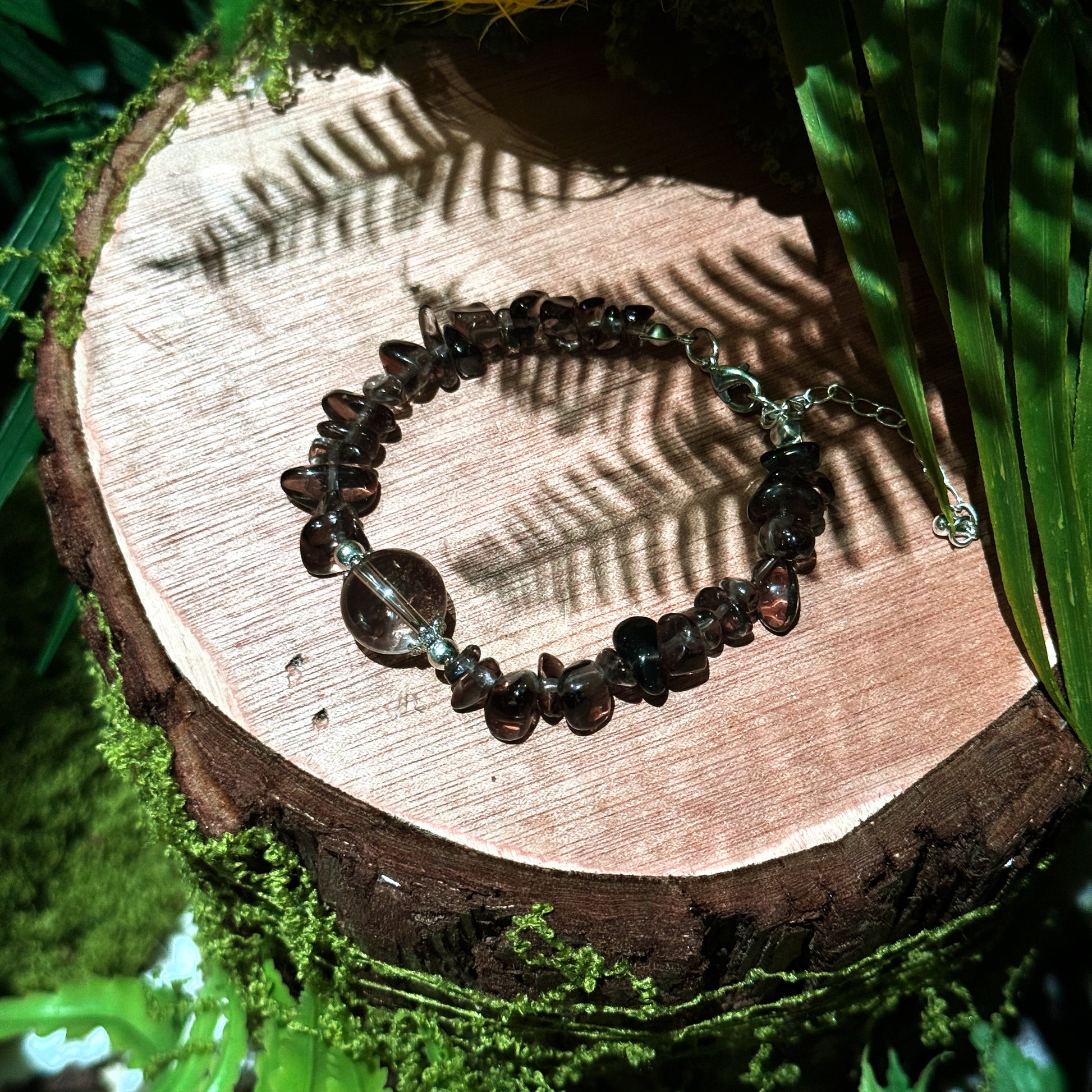 Smoky Obsidian Chip Stone Bracelet