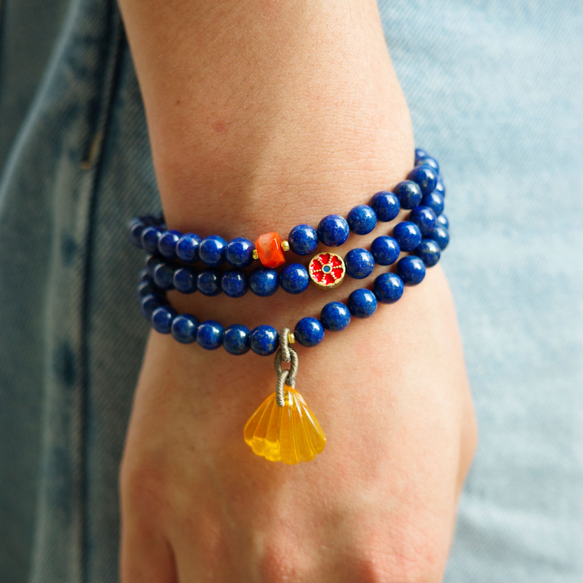 Triple Wrap Lapis Lazuli Charm Bracelets