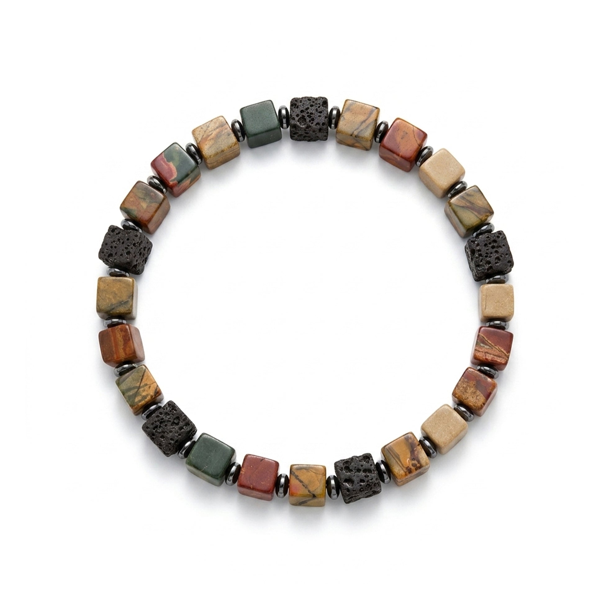 Turquoise and Volcanic Stone Cube Bracelet