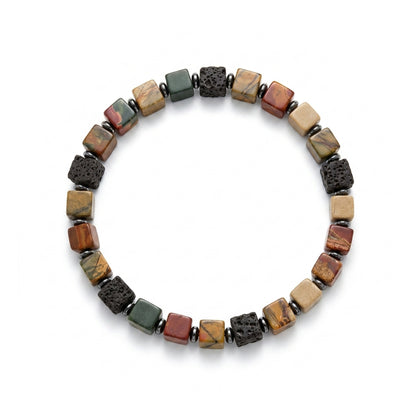 Turquoise and Volcanic Stone Cube Bracelet