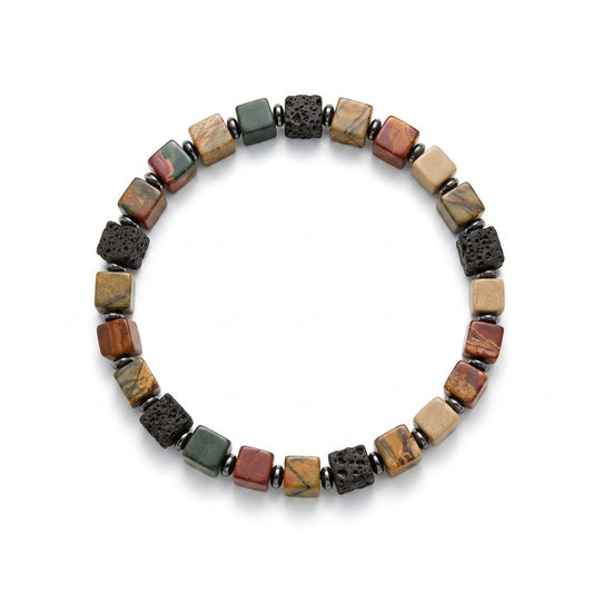 Turquoise and Volcanic Stone Cube Bracelet